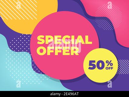 Offre spéciale avec bannière aux formes géométriques colorées. Illustration de Vecteur