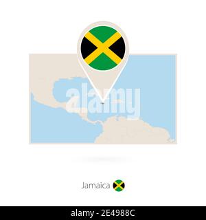 Carte rectangulaire de la Jamaïque avec l'icône représentant une épingle de la Jamaïque Illustration de Vecteur