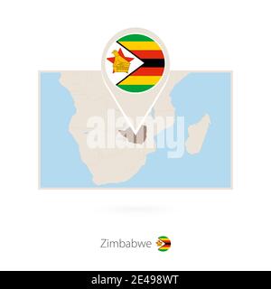 Carte rectangulaire du Zimbabwe avec l'icône représentant une épingle du Zimbabwe Illustration de Vecteur