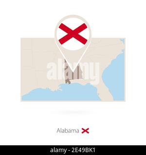 Carte rectangulaire de l'État américain de l'Alabama avec icône représentant une épingle de Alabama Illustration de Vecteur