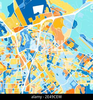 Carte d'art couleur de Concord, Californie, Etats-Unis dans le blues et l'orange. Les gradations de couleurs de la carte Concord suivent un motif aléatoire. Illustration de Vecteur