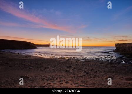 Playa de la Pared Beach au coucher du soleil, Fuerteventura, îles Canaries, Espagne Banque D'Images