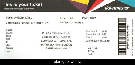 Entrée pour l'ePrix de Londres à Battersea Park Londres Angleterre Royaume-Uni 27 juin 2015 Banque D'Images