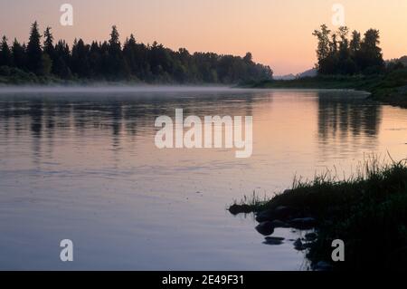 Willamette River Dawn, Willamette River Greenway, comté de Polk, Oregon Banque D'Images