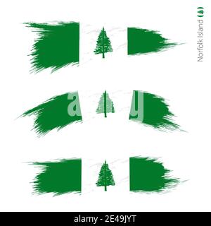 Ensemble de 3 drapeaux texturés grunge de l'île Norfolk, trois versions de drapeau national en formes de pinceau peint style. Indicateurs vectoriels. Illustration de Vecteur