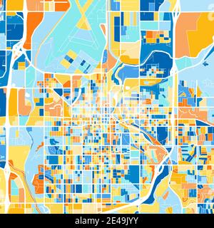 Carte d'art couleur de SiouxFalls, Dakota du Sud, UnitedStates dans les bleus et les oranges. Les gradations de couleurs de la carte de SiouxFalls suivent un schéma aléatoire. Illustration de Vecteur