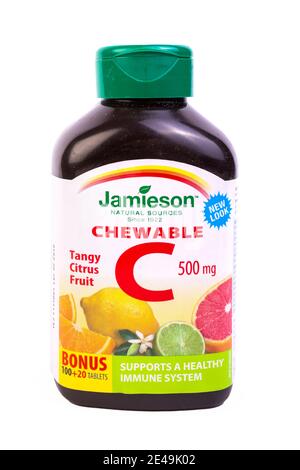 Une bouteille de vitamine C à mâcher de Jamieson Banque D'Images