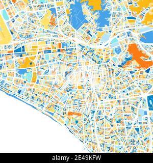 Carte d'art couleur de Lima, Pérou, Pérou dans les bleus et les oranges. Les gradations de couleurs dans la carte de Lima suivent un motif aléatoire. Illustration de Vecteur