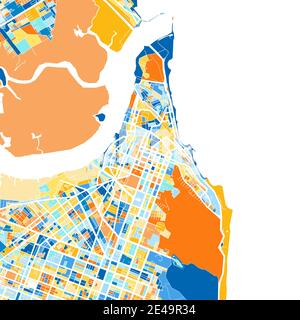 Carte d'art en couleur de Natal, Brésil, Brésil dans les bleus et les oranges. Les gradations de couleurs dans la carte Natal suivent un motif aléatoire. Illustration de Vecteur