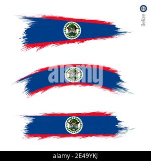 Ensemble de 3 grunge drapeau texturé de Belize, trois versions de drapeau national en coups de pinceau style peint. Indicateurs vectoriels. Illustration de Vecteur