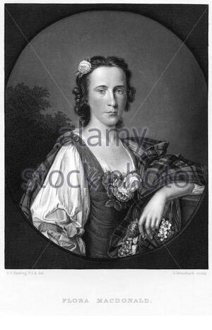 Le portrait de Flora MacDonald, de 1722 à 1790, était un membre des Macdonalds de Sleat, qui a aidé Charles Edward Stuart à échapper aux troupes gouvernementales après la bataille de Culloden en avril 1746, illustration ancienne de 1847 Banque D'Images