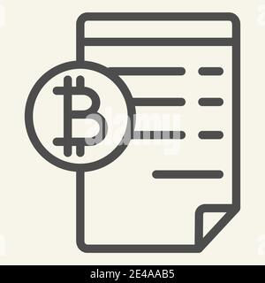 Icône de ligne de contrat blockchain. Illustration vectorielle de document Bitcoin isolée sur blanc. Design de style de contour de papier crypto-monnaie, conçu pour le Web et Illustration de Vecteur