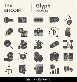 Jeu d'icônes de glyphe Bitcoin, collection de symboles crypto-monnaies, croquis vectoriels, illustrations de logo, panneaux d'argent numériques paquet de pictogrammes solides isolé Illustration de Vecteur