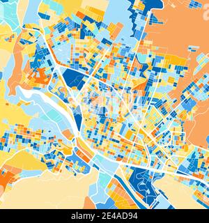 Carte d'art couleur de Tarija, Bolivie, Bolivie dans les bleus et les oranges. Les gradations de couleurs dans la carte de Tarija suivent un motif aléatoire. Illustration de Vecteur