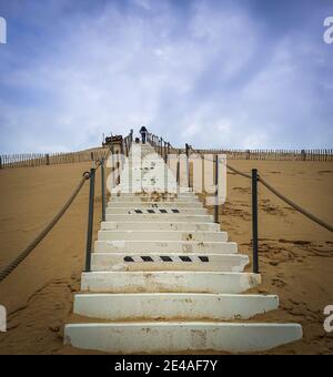 Escaliers de la dune de Pyla, la plus haute dune de sable d'Europe située au bord de l'océan Atlantique dans le sud-ouest de la France Banque D'Images