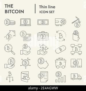 Jeu d'icônes en ligne mince Bitcoin, collection de symboles crypto-monnaies, croquis vectoriels, illustrations de logos, paquet de pictogrammes linéaires de panneaux d'argent numériques Illustration de Vecteur