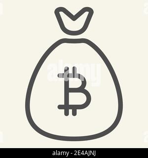 Icône de la ligne du sac en Bitcoin. Illustration du vecteur d'épargne de crypto-monnaie isolée sur blanc. Conception de style de poche d'argent Crypto, conçue pour le Web et l'application Illustration de Vecteur