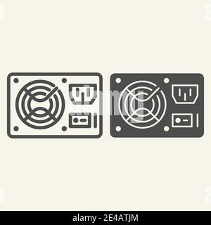 Ligne d'élément matériel PC et icône de glyphe. Illustration du vecteur d'alimentation sans coupure isolée sur blanc. Conception de type contour de tension, conçue Illustration de Vecteur