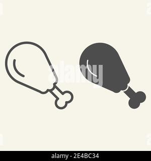 Ligne de cuisses de poulet et icône de glyphe. Illustration vectorielle de la jambe de dinde isolée sur blanc. Motif de style braisé sur les jambes, conçu pour le Web et l'application. SPE 10. Illustration de Vecteur