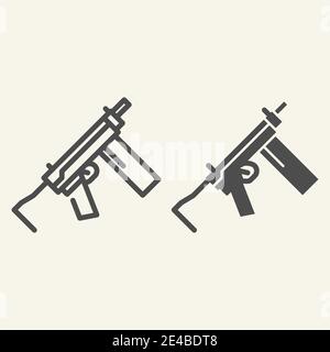 LIGNE UZI et icône de glyphe. Illustration de vecteur d'arme isolée sur blanc. Motif style arme à feu, conçu pour le Web et l'application. SPE 10. Illustration de Vecteur