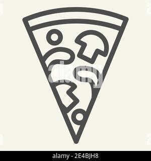 Tranche de pizza avec icône de la ligne de champignons. Illustration de vecteur alimentaire rapide isolée sur blanc. Design de style gastronomique italien, conçu pour le Web et l'application Illustration de Vecteur