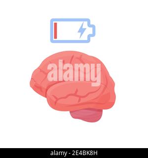 Cerveau humain à faible recommander, concept de santé mentale isolé sur fond blanc. Problème de motivation, stress, concept de dépression. Soins de santé et méditation Illustration de Vecteur