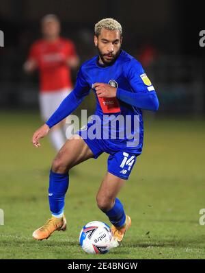 Brendan Kiernan de Harrogate Town lors du match de la Sky Bet League Two au Peninsula Stadium, Salford. Date de la photo: Vendredi 22 janvier 2021. Banque D'Images