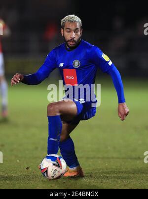 Brendan Kiernan de Harrogate Town lors du match de la Sky Bet League Two au Peninsula Stadium, Salford. Date de la photo: Vendredi 22 janvier 2021. Banque D'Images