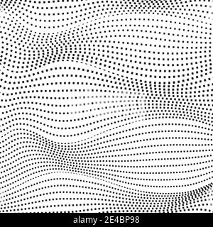 Lignes de soyage en pointillés noirs, arrière-plan blanc. Motif op art monochrome. Concept futuriste abstrait. Graphique demi-ton. Motif Vector techno. EPS10 Illustration de Vecteur