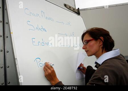 Pour contre-entendre les prix d'achats de leurs producteurs fixes par la grande distribution et inferieurs séson eux au prix de production, les agriculteurs de la région Nord pas-de-Calais ont improvisé un marché devant la préfecture et vendent leurs légions Banque D'Images