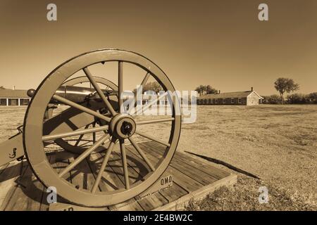 Artillerie au lieu historique national de fort Larned, Larned, comté de Pawnee, Kansas, États-Unis Banque D'Images