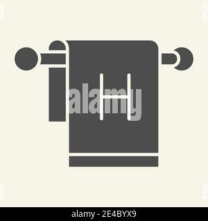 Serviette sur crochet icône pleine. Serviette de bain avec lettre H symbole, pictogramme de style glyphe sur fond beige. Enseigne textile de l'hôtel pour le concept mobile et Illustration de Vecteur