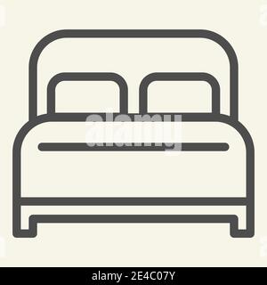 Icône de lit double. Symbole de chambre d'hôtel, pictogramme de style contour sur fond beige. Panneau de meubles pour dormir et se détendre pour le concept mobile et le Web Illustration de Vecteur