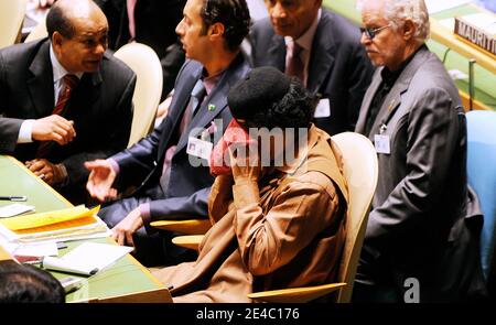 Le leader lybien, Moammar Gadhafi, assiste à la 64e Assemblée générale des Nations Unies à New York, NY, USA, le 23 septembre 2009. Photo par Olivier Douliery/ABACAPRESS.COM Banque D'Images