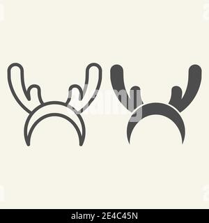 Cornes de chevreuil ligne de tissu et icône pleine. Pictogramme de style contour de masque de renne sur fond blanc. Drôle de Noël renne cornes de corne pour mobile Illustration de Vecteur