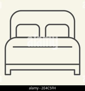 Icône lit double ligne fine. Symbole de chambre d'hôtel, pictogramme de style contour sur fond beige. Panneau de meubles pour dormir et se détendre pour le concept mobile et Illustration de Vecteur