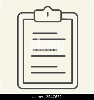 Icône de ligne mince de liste de contrôle médical. Pictogramme de style contour du formulaire de sondage sur fond blanc. Questionnaire de presse-papiers pour l'hôpital pour le concept mobile et Illustration de Vecteur
