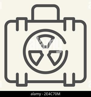 Icône de ligne de cas nucléaire. Illustration de vecteur de valise de sécurité nucléaire isolée sur blanc. Conception de type contour de sac de rayonnement, conçue pour le Web et l'application Illustration de Vecteur