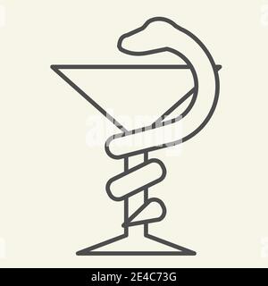 Icône Snake and Glass Sthin Line. Symbole médical serpent avec un pictogramme de style contour de tasse sur fond blanc. Panneaux de pharmacie et de médecine pour mobile Illustration de Vecteur