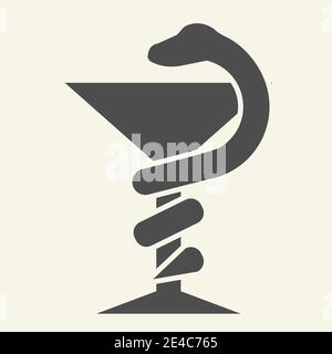 Icône en verre et serpent. Symbole médical serpent avec un pictogramme de style glyphe de tasse sur fond blanc. Signes de pharmacie et de médecine pour le concept mobile Illustration de Vecteur