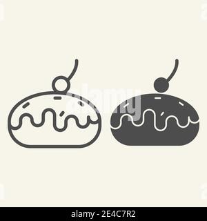 Cupcake avec ligne de cerise et icône de glyphe. Gâteau avec illustration vectorielle de cerise isolée sur blanc. Un délicieux motif de dessert, conçu pour Illustration de Vecteur