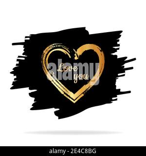 Coeurs d'or. Pinceaux de coeurs dessinés à la main. Forme de coeur peinte à la main. Cartes de mariage symbole de l'amour pour la Saint-Valentin. Illustration vectorielle Illustration de Vecteur