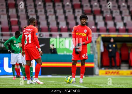 Farum, Danemark. 22 janvier 2021. Tochi Chukwuani (45) du FC Nordsjaelland vu pendant le match d'essai entre le FC Nordsjaelland et Viborg FF à droite de Dream Park, Farum. (Crédit photo : Gonzales photo/Alamy Live News Banque D'Images