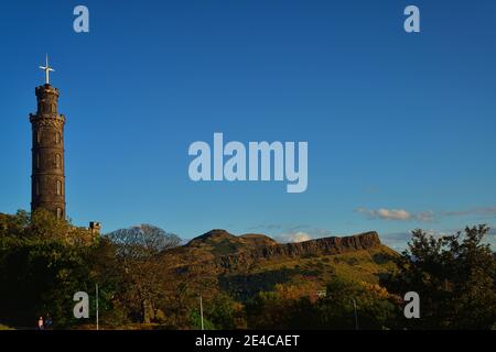 Calton Hill, Monument national, Monument Nelson, Édimbourg, Écosse, Grande-Bretagne, Îles britanniques, Royaume-Uni, Royaume-Uni Banque D'Images