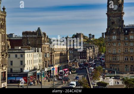 Calton Hill, Monument national, Monument Nelson, Princes Street, Édimbourg, Écosse, Grande-Bretagne, Îles britanniques, Royaume-Uni Banque D'Images