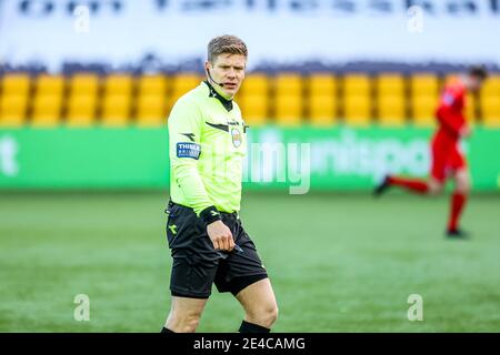 Farum, Danemark. 22 janvier 2021. Jacob Sundberg, arbitre de football, a vu pendant le match entre le FC Nordsjaelland et Viborg FF à droite de Dream Park, Farum. (Crédit photo : Gonzales photo/Alamy Live News Banque D'Images