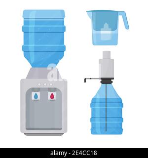 Kit de filtre à eau, refroidisseur, équipement de bouteille en plastique pour l'aqua propre isolé sur fond blanc. Objets ménagers et de bureau. . Illustration vectorielle Illustration de Vecteur