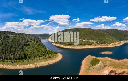 Allemagne, Thuringe, Goldisthal, barrage, forêt, vue aérienne Banque D'Images