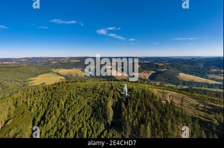 Allemagne, Bavière, Lauenstein, Thüringer Warte, tour d'observation, vue sur l'ancien RDA, montagnes, forêt, vue aérienne Banque D'Images