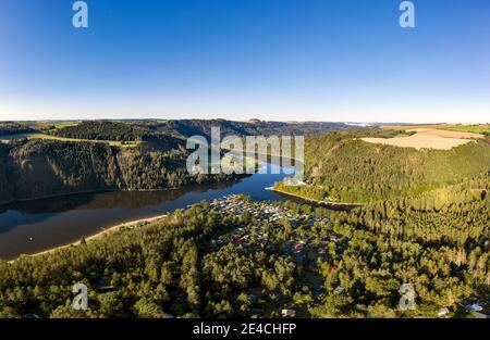 Allemagne, Thuringe, Linkenmühle, camping, Hohenwartestausee, paysage, vue aérienne Banque D'Images